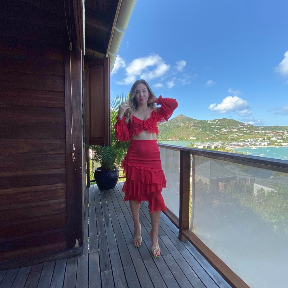 Red two piece dress set